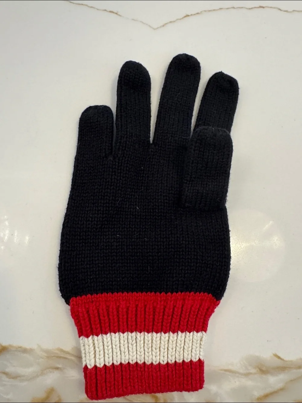 Polo by Ralph Lauren Black Knit Kids Gloves with Polo Bear and Stripe Cuff